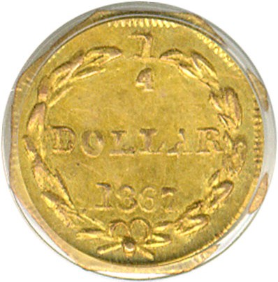 image for: Cal Gold: 1867 25c BG-709 PCGS MS62 