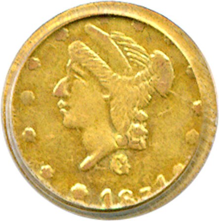 image for: Cal Gold: 1871 25c BG-840 PCGS AU55 