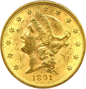 image for: 1891-S $20 PCGS MS62