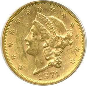 image for: 1874-S $20 PCGS MS60