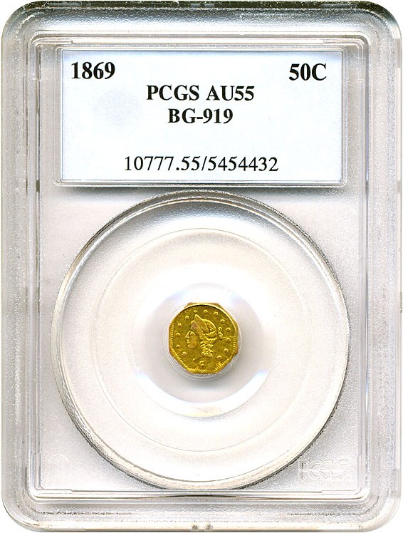 image for: Cal Gold: 1869 50c BG-919 PCGS AU55 