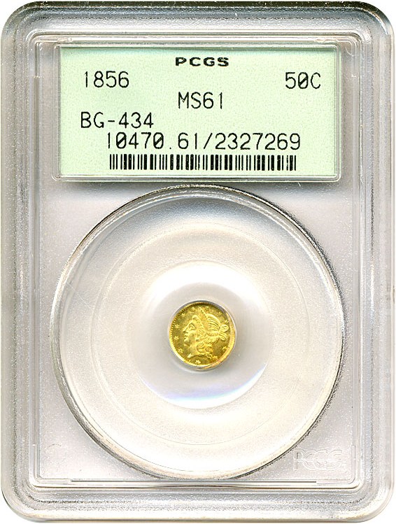 image for: Cal Gold: 1856 50c BG-434 PCGS MS61 
