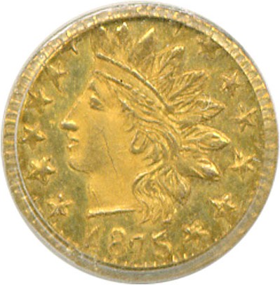 image for: Cal Gold: 1875 25c BG-878 PCGS MS63 