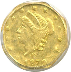image for: Cal Gold: 1870 25c BG-763 PCGS AU55