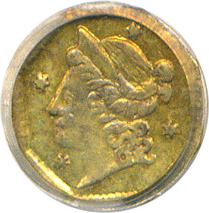 image for: Cal Gold: 1853 25c BG-102 PCGS AU55 