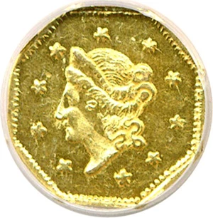 image for: Cal Gold: 1855/4 $1 BG-511 NGC MS62