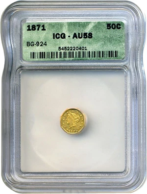 image for: Cal Gold: 1871 50c BG-924 ICG AU58