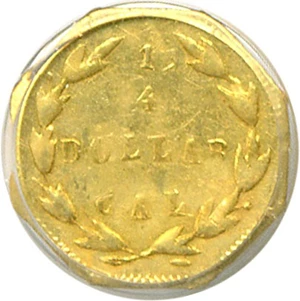 image for: Cal Gold: 1870 25c BG-763 PCGS AU55