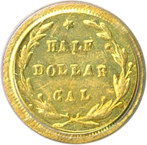 image for: Cal Gold: 1871 50c BG-1027 PCGS AU58 ex: Bass