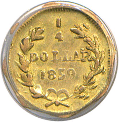 image for: Cal Gold: 1859 25c BG-702 PCGS AU58 