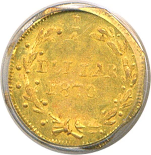 image for: Cal Gold: 1870 25c BG-713 PCGS MS63