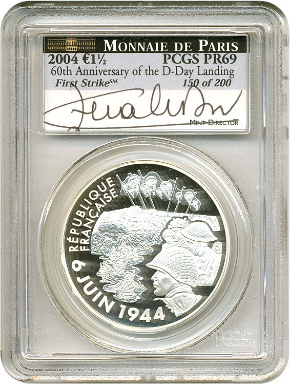 image for: France: 2004 1.5 Euros PCGS PR69 - 60th Anniversary of the D-Day Landing