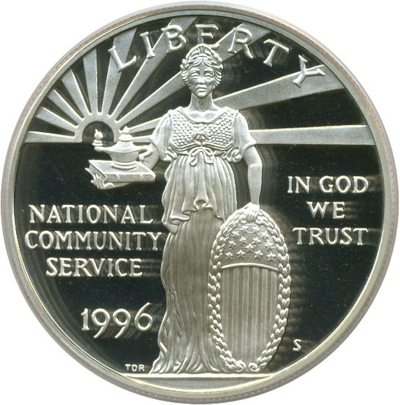 image for: 1996-S $1 National Community Service PCGS Proof 68 DCameo