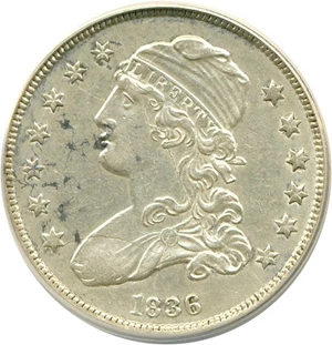 image for: 1836 25c ANACS AU55 Details (Cleaned, State VI)