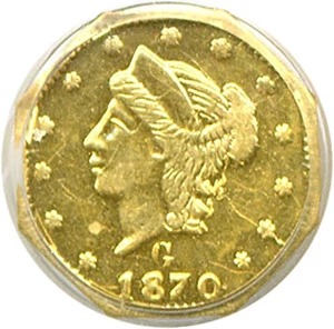 image for: Cal Gold: 1870 25c BG-762 PCGS MS62