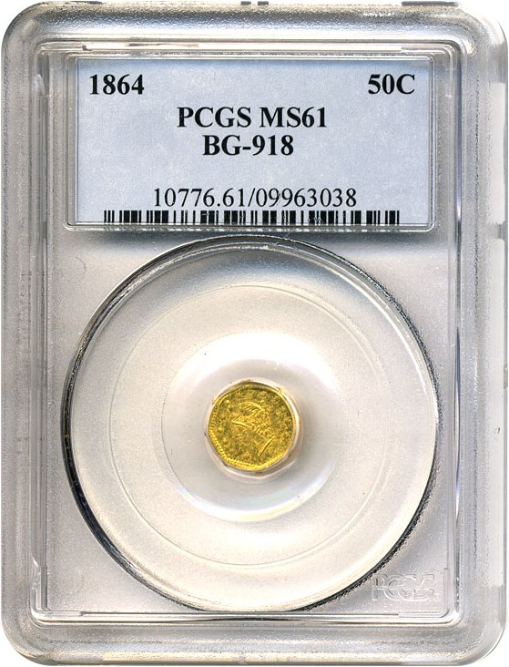 image for: Cal Gold: 1864 50c BG-918 PCGS MS61 