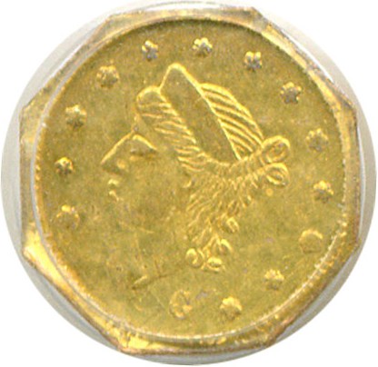 image for: Cal Gold: 1869 25c BG-751 PCGS AU58 