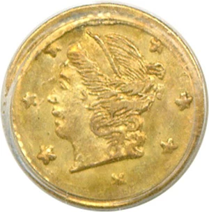 image for: Cal Gold: 1868 25c BG-806 PCGS MS63