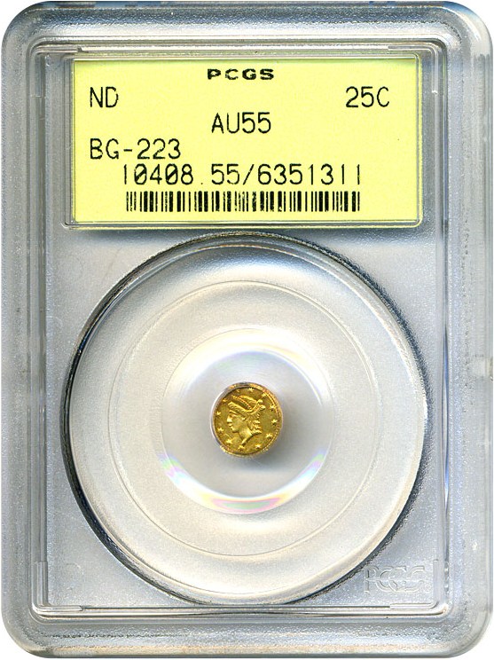 image for: Cal Gold: ND 25c BG-223 PCGS AU55 