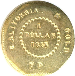 image for: Cal Gold: 1855/4 $1 BG-511 NGC MS62
