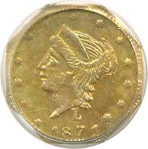 image for: Cal Gold: 1871 25c BG-770 PCGS MS61