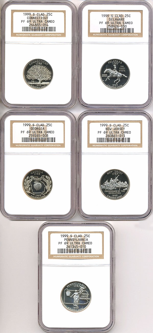 image for: 1999-S 25c State Quarters Proof Set - Clad (5 coins) NGC Proof 69 UCameo