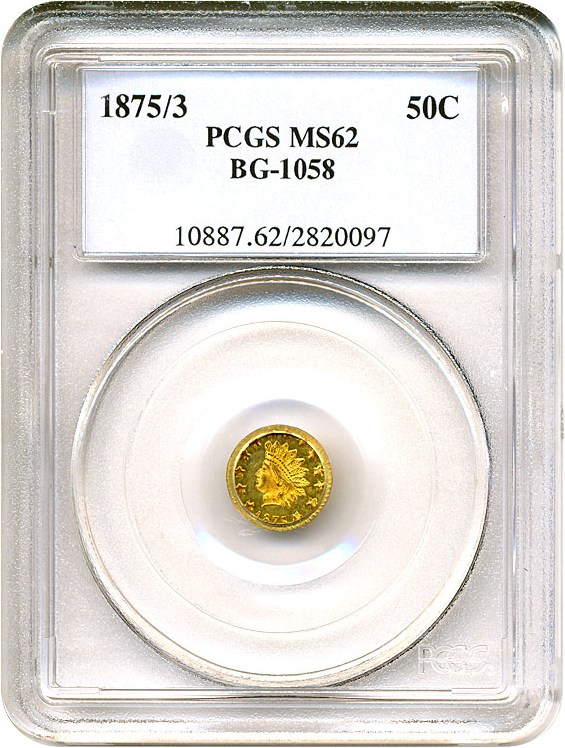 image for: Cal Gold: 1875/3 50c BG-1058 PCGS MS62 