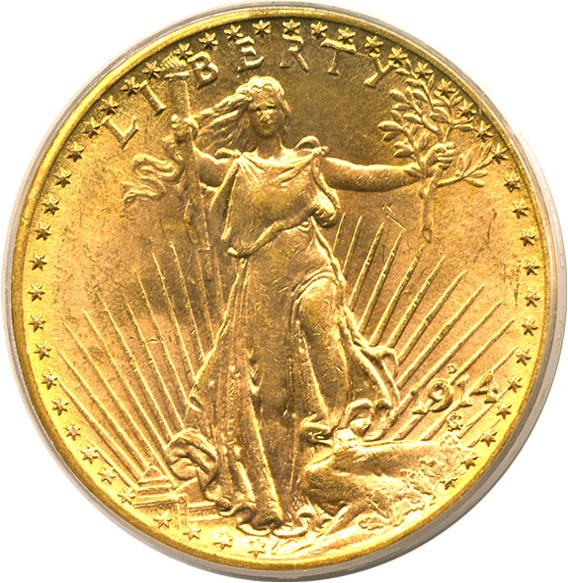 image for: 1914-D $20  PCGS MS64 