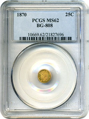 image for: Cal Gold: 1870 25c BG-808 PCGS MS62