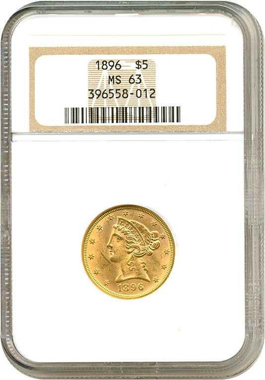 image for: 1896 $5  NGC MS63 
