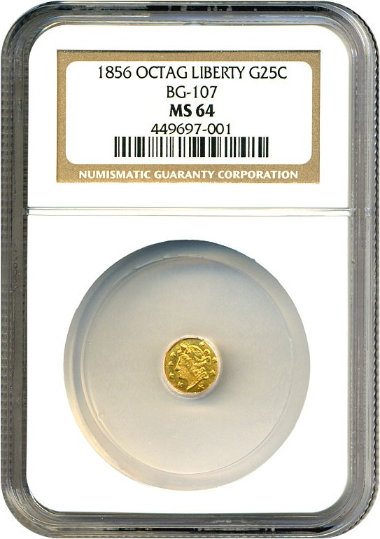 image for: Cal Gold: 1856 25c BG-107 NGC MS64 