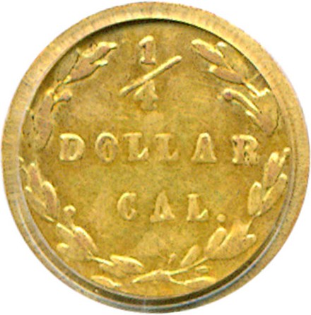 image for: Cal Gold: 1871 25c BG-840 PCGS AU55 
