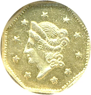 image for: Cal Gold: 1855/4 $1 BG-511 NGC AU58