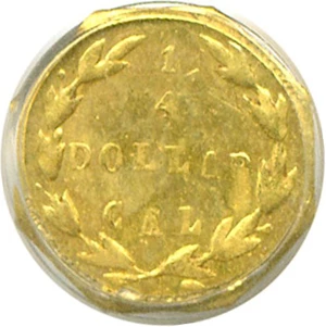 image for: Cal Gold: 1870 25c BG-763 PCGS AU58 OGH