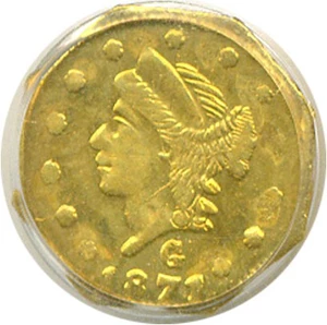 image for: Cal Gold: 1871 25c BG-765 PCGS MS62