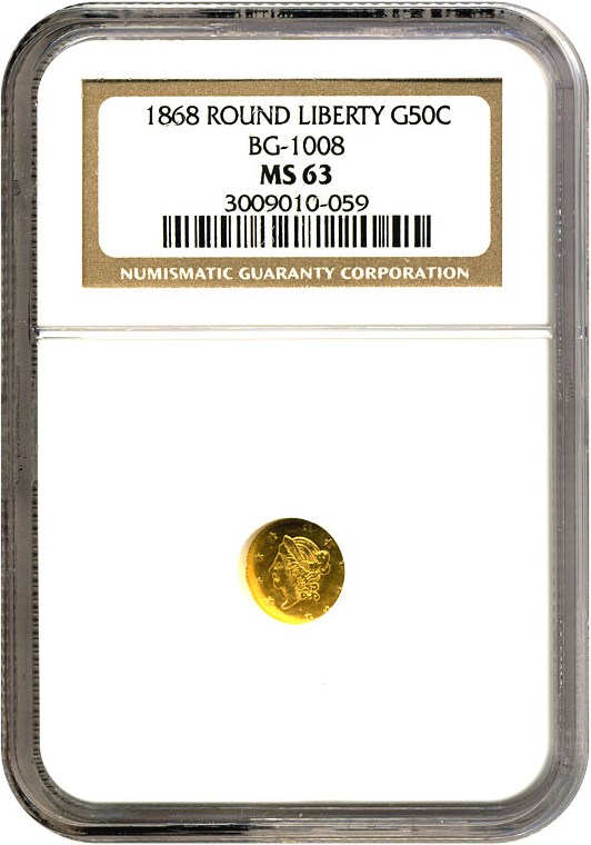 image for: Cal Gold: 1868 50c BG-1008 NGC MS63 
