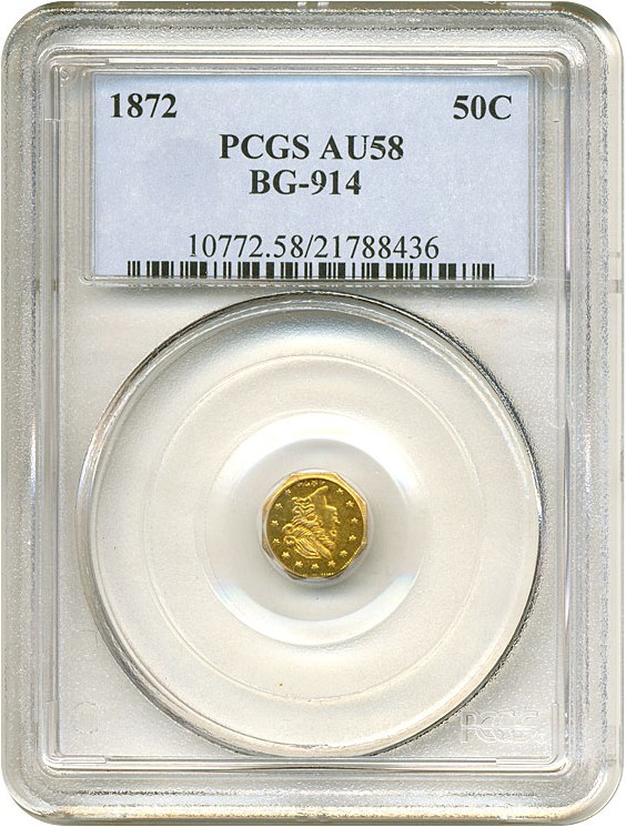 image for: Cal Gold: 1872 50c BG-914 PCGS AU58 