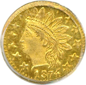 image for: Cal Gold: 1874 25c BG-875 PCGS MS64