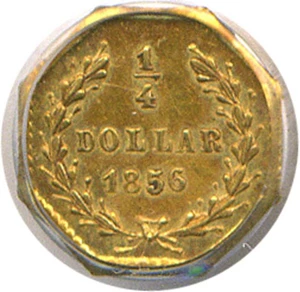 image for: Cal Gold: 1856 25c BG-111 PCGS MS62