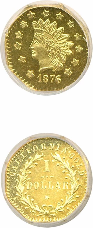 image for: Cal Gold: 1876/5 $1 BG-1128 NGC MS64