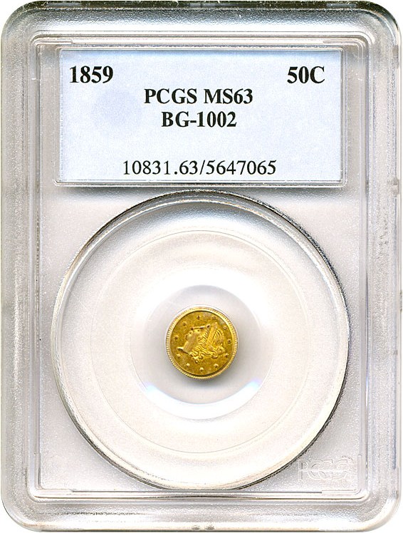 image for: Cal Gold: 1859 50c BG-1002 PCGS MS63 