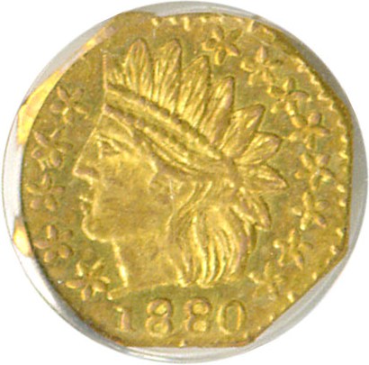 image for: Cal Gold: 1880 25c BG-799 Y PCGS AU58 