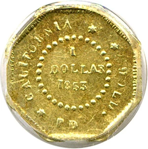 image for: Cal Gold: 1853 $1 BG-505 PCGS AU55