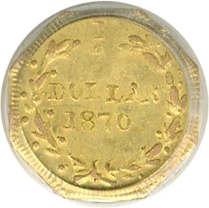 image for: Cal Gold: 1870 25c BG-713 PCGS AU58