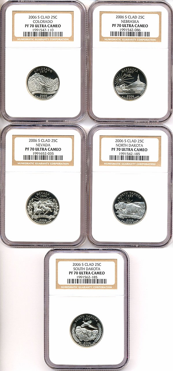 image for: 2006-S 25c State Quarters Proof Set - Clad (5 coins) NGC Proof 70 UCameo