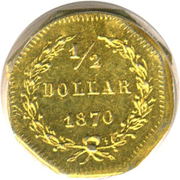 image for: Cal Gold: 1870 50c BG-936 PCGS AU58 