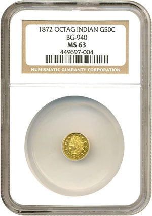 image for: Cal Gold: 1872 50c BG-940 NGC MS63
