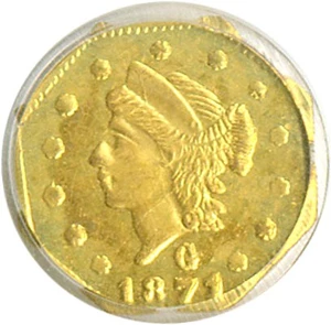 image for: Cal Gold: 1871 25c BG-765 PCGS MS61