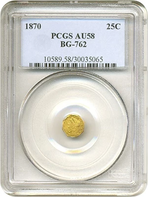 image for: Cal Gold: 1870 25c BG-762 PCGS AU58