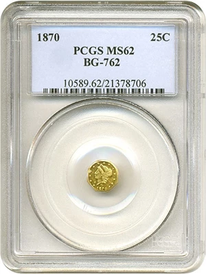 image for: Cal Gold: 1870 25c BG-762 PCGS MS62
